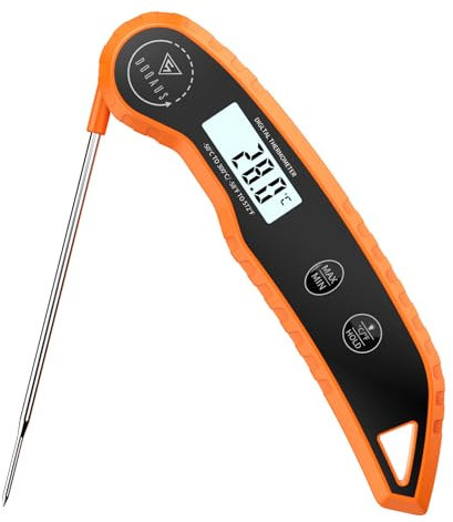 DOQAUS Termometro Cucina Termometri per Alimenti Lettura Istantanea 3 secondi, Precisione ±0,5°C, LCD Retroilluminato, per Liquidi Latte Barbecue Olio Frittura Vino Dolci Cibo(Arancia)