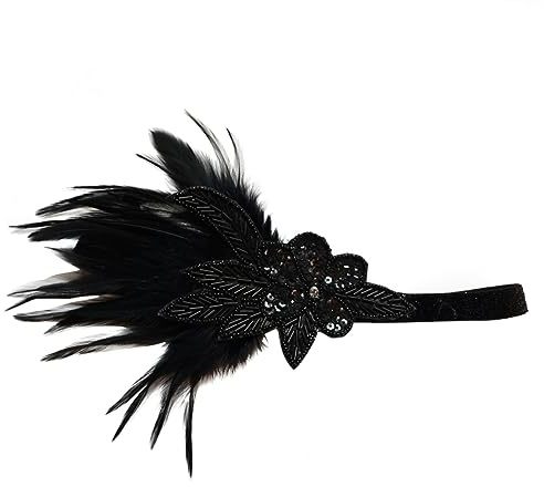 FRCOLOR Bandeau à Plumes Pour Femme Chaînette Pour Cheveux Ornement De Tête Simple Pour Fête Mariage Séance Photo Spectacle Noir