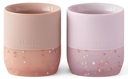 Moonkie Trinklernbecher, 2er-Pack Schnabeltasse Baby Silikon, Trinklernbecher ab 4 Monate, Kinderbecher BPA-frei, Trinkbecher Baby, Becher Kinder mit Kapazitätsmarkierungen, 2oz(Blush/Zartflieder)