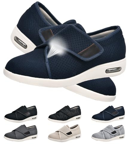 Hombres Mujeres Zapatos Diabéticos de Malla Transpirables Ajustable Zapatillas Ortopédicos Caminando Cómodos para Ancianos Pies Anchos 44.5
