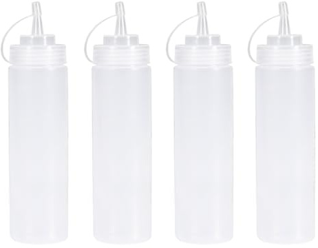 Torytoe Condimento Botellas, 4pcs 24oz Biberon Salsas con Tapa, Dispensador de Botellas de Plástico, Exprimir Condimento Botellas, Squeeze Bottle con Tapas, Sin BPA, Condimentos De Cocina (680ml)