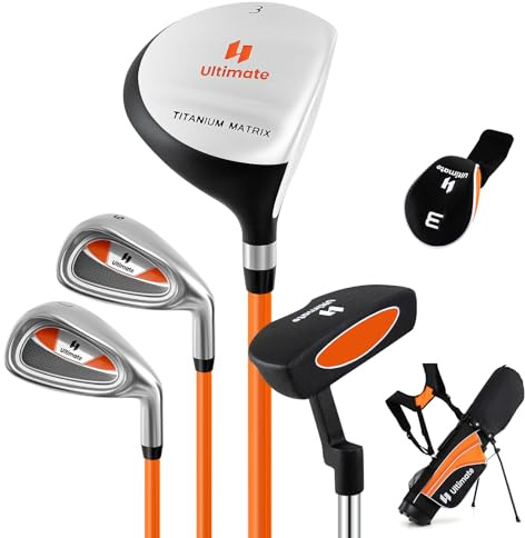 GOPLUS Golfklubbor för barn, högerhänt golfklubbset med 3 fairway, 7/9 järn, putter, racketkåpa, stativ, lätt och säker, perfekt för pojkar och flickor från 11–13 år, orange