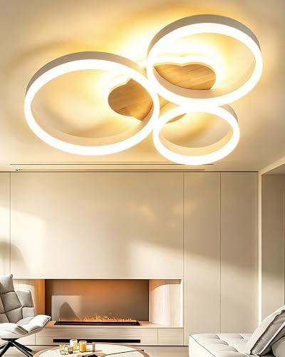 GloMuse LED Deckenleuchte Dimmbar Holz - Modern Wolke Design Deckenlampe Holz : 42W Kinderzimmerlampe für Wohnzimmerlampe Schlafzimmer Flur Büro- Mit Fernbedienung & Memory-Funktion
