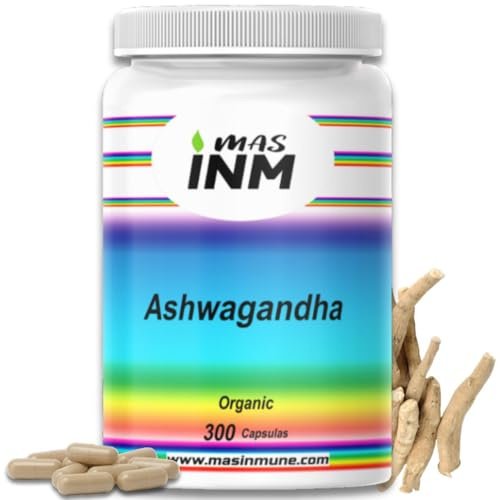 Ashwagandha Orgánica – 300 Cápsulas – Formato XL - 5 Meses de Suministro – Suplemento Natural para Memoria – Concentración – Estrés – Adaptógeno Premium de Larga Duración – Sin Aditivos – Masinmune