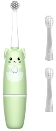 Cepillo de dientes eléctrico para niños, batería, cepillo de dientes suave con cabezales de repuesto, 3-16 años, verde