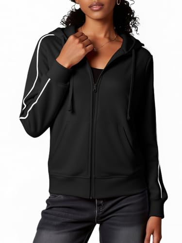 Fisoew Sudadera con capucha para mujer, con cremallera, chaqueta deportiva, sudadera con capucha.