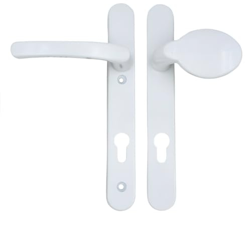 UPVC Multipoint Door Handles, Sprung Lever, Moveable Pad, 92mm PZ, 122mm Screw Centres, Long Backplate, Replacement Fitting (White)
