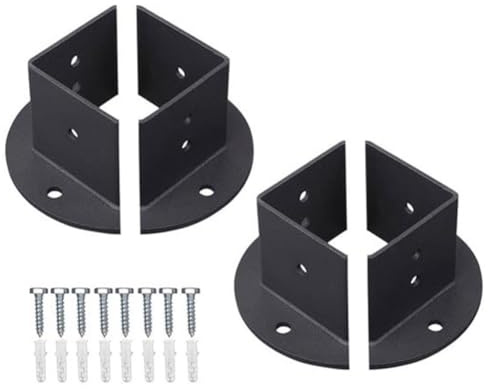 BildeeMait Heavy Duty Adjustable Post Base Bracket for 2x2 4x4 6x6 Inch Deck Fence Pergola, 2.8mm Thick Carbon Steel Support with Screws, Black, 4 Pack