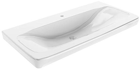 FACKELMANN MILANO Keramik-Waschtisch, 88,5 x 17 x 54,5 cm, Keramikbecken in Weiß, Badezimmer-Waschbecken für Badezimmer & WC