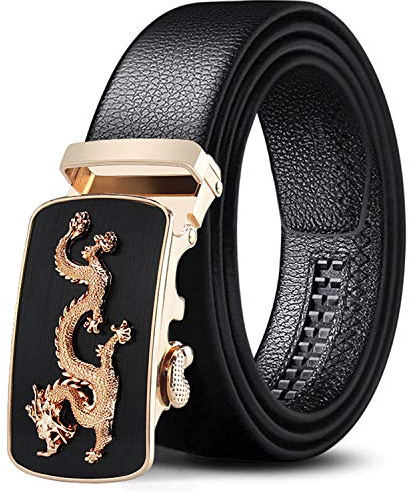 ALAKA Mens Leather Belt Automatic Alloy Buckle 35mm Ratchet Belt