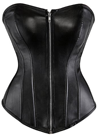 Grebrafan Mujer Corset Fiesta Corsé Cuero Medieval Talla Grande (EU(32-34) S, Negro)