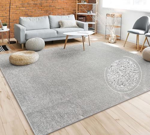 Paco Home Teppich Wohnzimmer Schlafzimmer Esszimmer Kurzflor Moderne Optik Einfarbig Pastell, Grösse:200x280 cm, Farbe:Silber