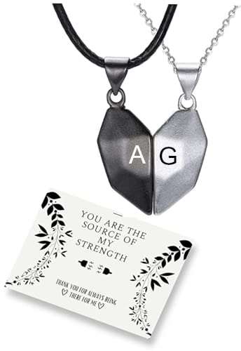 Individuelle Paar Halskette personalized Gravur- Ying Yang Kette Pärchen Anhänger Halskette Magnet Herz Anhänger mit Gravur Verstellbar Lederkette Schwarz Weiß Partnerketten Freundschaftskette