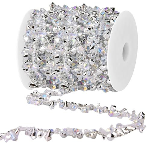 Toekt 16 Feet Christmas Garland Christmas Tree Crystal Beads Garland Clear Iridescent Large Twinkle Ice Double Twist Christmas Tree Garland Perfect for Winter and Xmax Tree and Home Décor (Silver)