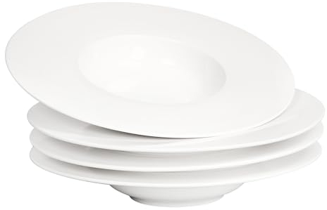 jinsongdafa Assiettes à pâtes, bols à soupe, assiettes creuses, 230 ml, lot de 4 bols plats blancs, bols avec bord et bord en porcelaine de qualité supérieure, meilleur cadeau 24,3 cm