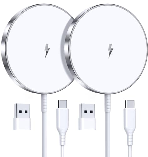 Mag-Safe Ladegerät Wireless Charger iPhone, 15W Schnell Apple induktive ladestation für iPhone 16/15/14/13/12 Serie und AirPods 3/2/Pro 2, 2er-Pack 5ft Kabel,Mag-Safe Originalersatz