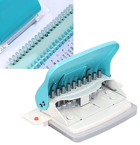 Papierbinder, Tragbare Papier Bindemaschine, 10-Löcher-Stanzer, Manuelle Bindegerät Runde-Löcher Loseblatt-Papierlocher für A4, A5, A7 Spiralbuch, Hellblau