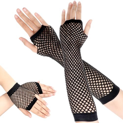 COMNICO 2 Paar Fingerlose Netzhandschuhe für Damen Retro Nylon Fischnetz Handschuhe 80er-Jahre Mottoparty Halloween Cosplay Mottoparty Kostümzubehör Fishnet Gloves