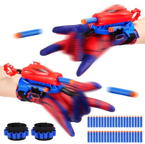Braxel Spara Ragnatele Giocattolo per Bambini 3-8 Anni, Set di 2 Guanti da Esterno Maschio Giochi Bambino 4 5 6 7 8 Anni Maschio Regalo Bambino 3-10 Anni Maschios