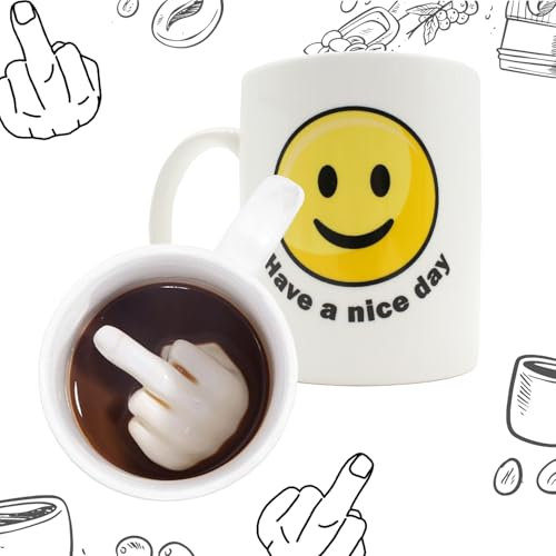 Mad Monkey Tazza Con Dito Medio - Divertente Regalo per Colleghi e Amici - Messaggio Nascosto - Inizio Perfetto Della Giornata