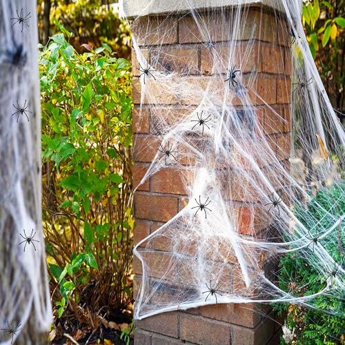Halloween Spider Web Decoration, Cobwebs Halloween Decorations,Cobwebs Come With 20pcs Mini Spiders (500sqft+20Spiders)