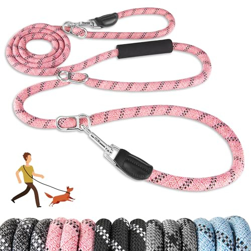 SlowTon Hands Free Dog Leads (10ft), 8 in 1 Multifunctional Nylon Double Leash Tangle Free Reflective Pet Training Leash Adjustable Waist Dog Lead for Medium Large Dogs Walking Running