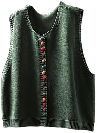 RWGSNB Pulls sans Manche Femme Cardigan Tricoté sans Manches pour Femme Pull Coton Doux Gilet Chic et Coloré Boutonné Tricoté Tendance Ouvert sur Le Devant Décontracté Automne