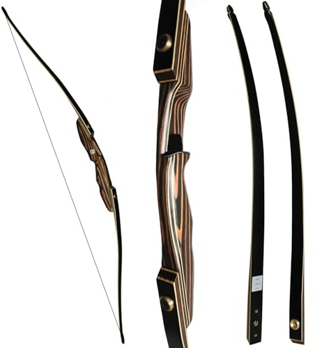 PMZ Archery Longbow, 65'' Wooden Takedown Professional Longbow for Hunting, Right Hand Traditional Bow for Adults Beginners to Advanced Outdoor Practice (Brown Riser, 50lbs)