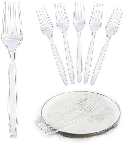 Lot de 100 fourchettes en plastique - Fourchettes à gâteau - Couverts en plastique réutilisables et robustes - Fourchettes pour fêtes de famille, fêtes d'anniversaire, mariages