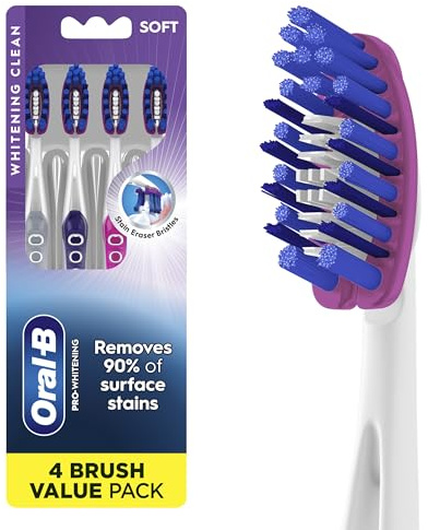 Oral-B 3D White Deep Stain Remover toothbrushes, 4 Count Toothbrush Soft, Removes 90% of Surface Stains, whitens Teeth, deep Reach, removes Plaque and Stains Tooth Brush