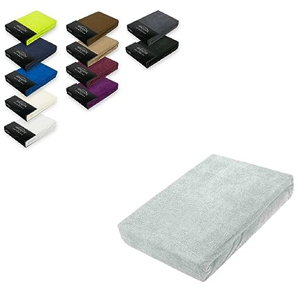 EXKLUSIV HEIMTEXTIL Sábana bajera ajustable de rizo, 90-100 x 200 cm, color plateado