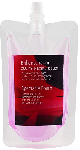 Brillenreiniger Reinigungsschaum 200 ml Nachfüllflasche ohne Alkohol streifenfrei zur schonenden und professionellen Reinigung von Brillen, Displays, Monitoren und Visieren