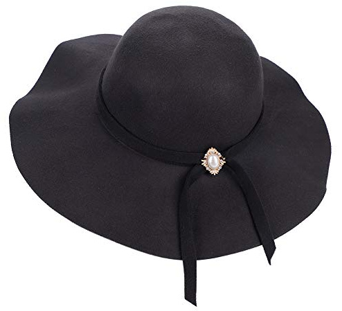 IBLUELOVER Women Fedora Trilby Hat Wide Brim Floppy Hat Felt Bowler Cloche Cap Winter Warm Jazz Cap with Belt for Lady Black