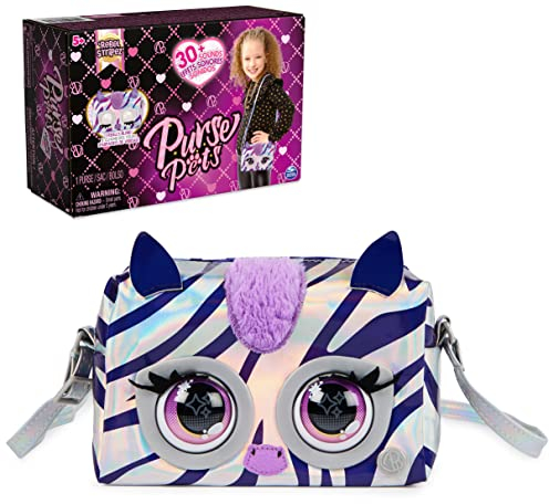 Purse Pets, Metallic Mood Rebel Stripez-Bolso bandolera interactivo (30 sonidos y reacciones, juguete para niñas)