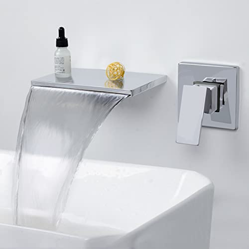SHANFO Grifo Lavabo Cascada Pared Empotrado Grifería Baño con caño de 20cm Grifería Baño Monomando,Cromo 4M1OK