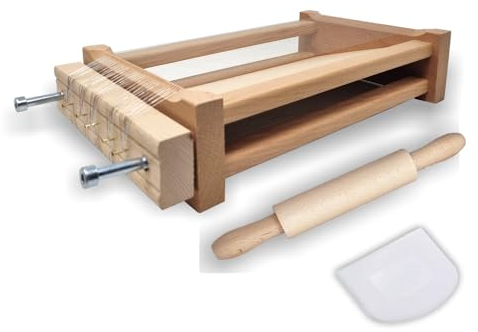 Chitarra Chitarella per Pasta Fresca - Chitarra Abruzzese per Pasta, Spaghetti, Fettuccine - Con Corde Tagliapasta inox -Chitarra doppio lato, Kit con Spatola in Acciaio Tagliapasta e Mattarello