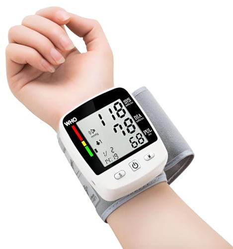 Tensiomètre Électronique de Poignet, Tensiomètre, Grand Écran LCD, Mémoire 2x90, Mesure Vocale de la Tension Artérielle, Rechargeable
