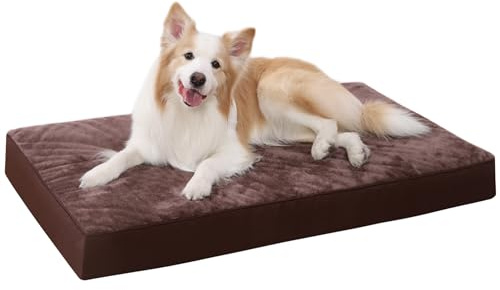 KSIIA Panier Chien Grande Taille, 88x55cm, Coussin Déhoussable pour Chien, Lit Chien Orthopédique, Tapis Matelas Chien, Dog Bed Housse Amovible et Lavable en Machine, Fond Antidérapant, Chocolat