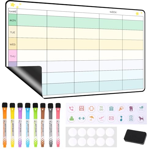 JIANTA Wochenplan magnetisch, Magnetisches Whiteboard Wochenplaner Familienplaner, Magnet Wochenplaner abwischbar für To-Do, Haushalt, Termin, Routine, Putzplan, Memoboard 42 x 28 cm