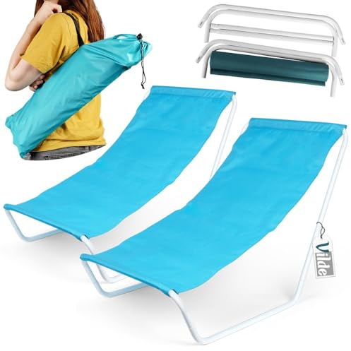 Vilde - Gartenliege Sonnenliege Klappbar - Sonnenliegen - Klappbare Garten Liege Gartenliegen Leicht - Strandliege Liegestuhl Balkon Balkonliege - Strandstuhl tragbar - Set 2 Stück - blau