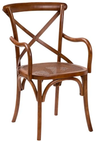 Biscottini Sedia sala da pranzo in legno massello 89x50x43 cm - Sedia cucina in rattan - Poltrone da soggiorno con braccioli vintage - Sedie da esterno e interno - Poltrona con braccioli Cross