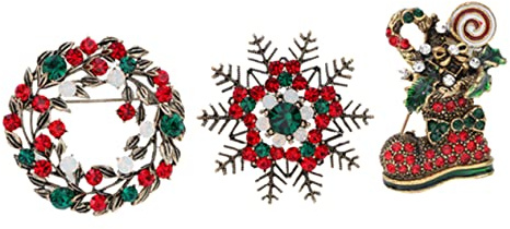 NIYANGLE 1 Set Christmas Retro Colourful Diamond Brooches Assorted Alloy Brooches Snowman Christmas Tree Holiday Accessories for Festive Outfits