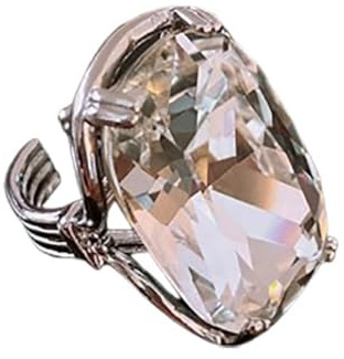 Niaspi Big Oval Cubic Zirconia Ring for Women Exaggerated Imitation Diamond Fake Gemstone Comfort Fit Finger Ring Crystal Rhinestone Adjustable Wedding Cocktail Accessories Jewelry Birthday Gifts