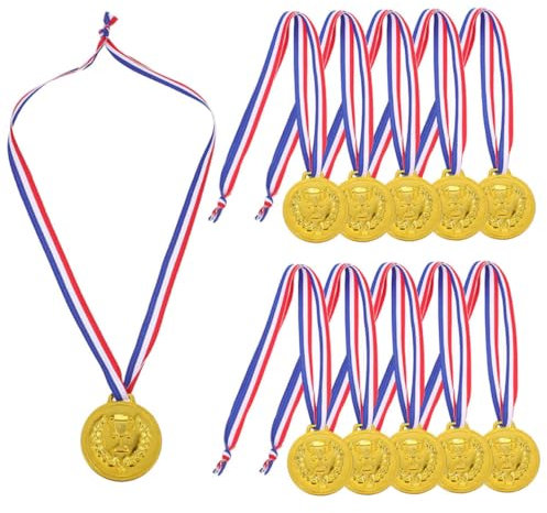 Milisten 50 Medaglie d'oro per Bambini con Nastri, Medaglie Sportive per Premiazioni di Calcio e Basket, Giocattoli Premio per Feste Ed Eventi Sportivi, Placcatura Resistente e Design Portatile