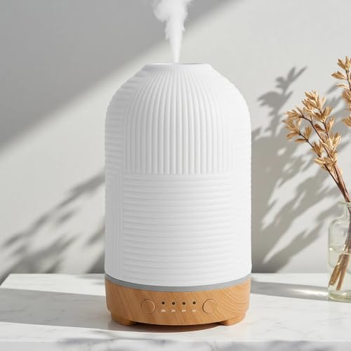 Aaffkaa Aroma Diffuser,200ml Diffuser äTherische öLe Premium Ultraschall DuftöLdiffusoren,Keramik Diffusor Mit 9 Led Licht, 4 Zeitgeber FüR Schlafzimmer Wohnzimmer