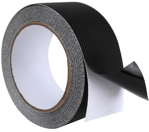 5CM x 5M Black Rubber Grip Tape Non Slip Self Adhesive Rubber Strip Waterproof Safety and Comfort with Textured Anti Slip Sticky Back Rubber Tape for Handles Tools Skateboard Grip Tape DIY & More