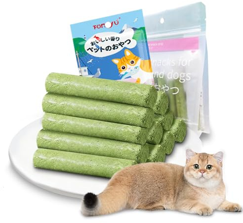 Cat Grass Teething Stick Grass for Indoor Cats, Dental Treats Cat Chew Sticks Cats Teeth Cleaning Treats Natural Grass Catnip Stick Catnip Teething Toy Dental Sticks for Hairball Removal (12 Pcs)