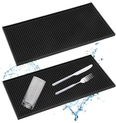 FUGLUS Lot de 2 tapis de bar en caoutchouc de 30 x 15 cm - Séchage rapide - Pour bar, cuisine, café, restaurant, comptoir - Noir