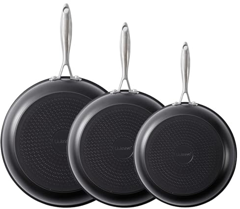 UUKRAVE Sartenes de cerámica sin teflón, juego de sartenes de inducción, sartén de cerámica sin ptfe y pfoa, 20/24/28 cm, sartén de cerámica para todo tipo de fuegos, apta para horno, lavavajillas