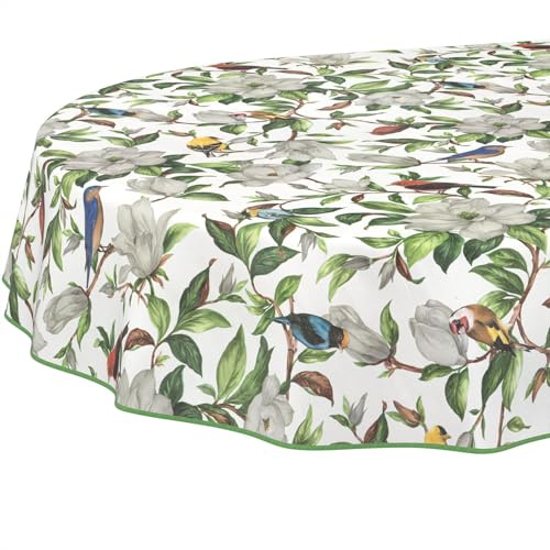 Nappe en Toile cirée - Lavable, Facile d'entretien et imperméable - Effet Lotus - Nappe de Jardin - Calibri - Ovale - 200 x 140 cm - avec Ourlet (bordée)